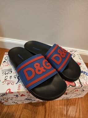 D&G Blue and Red Slide Sandals